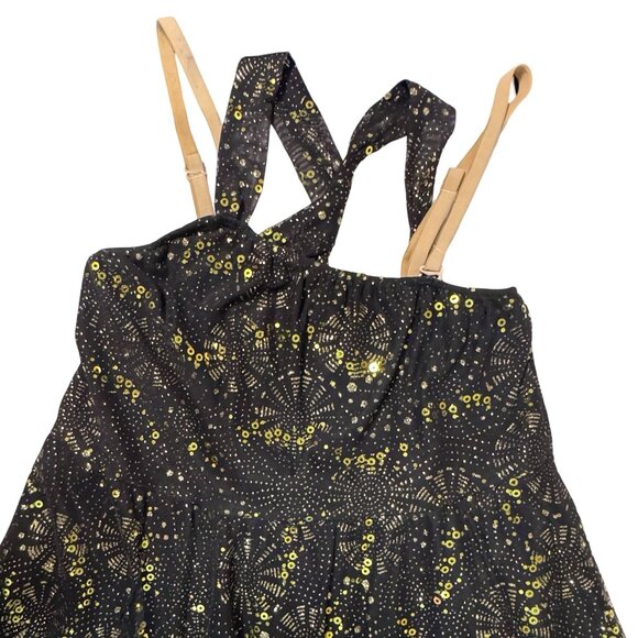 Revolution Black w/Gold Sequin Dance Dress Costume Sz MA FireFlies‎ Crisscross - Picture 8 of 16